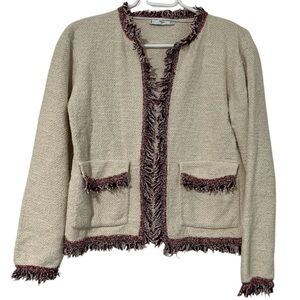 Mango tweed cardigan with frayed trims in a cotton-blend fabric